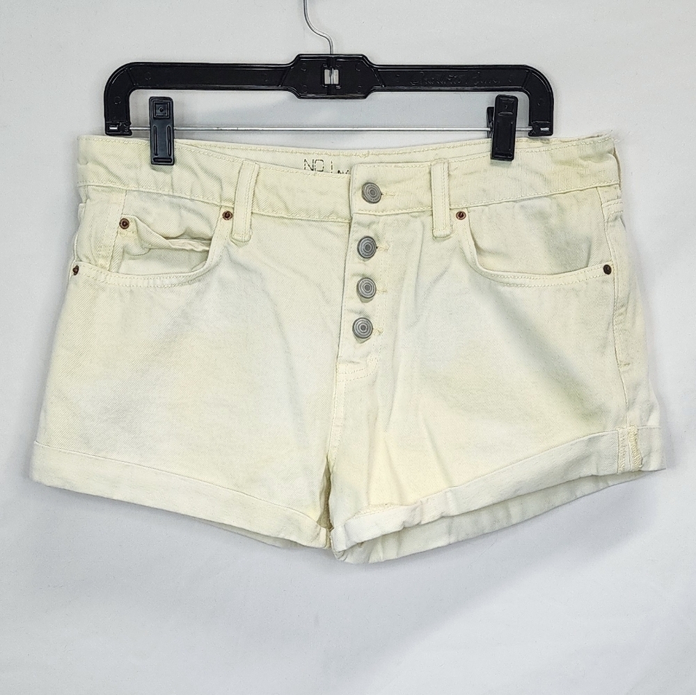 No Boundaries Yellow Bleached Washed Button Closure Denim Jean Shorts